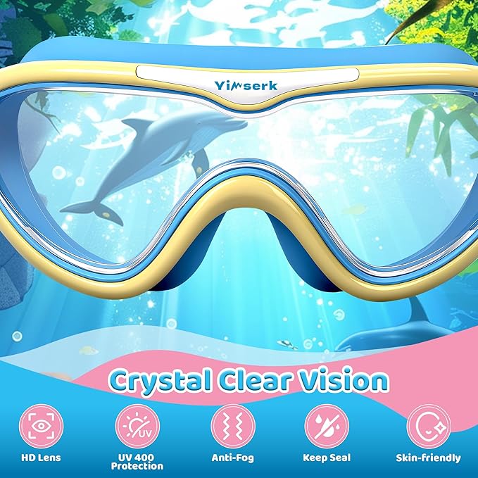 Kids Swim Goggles for Kids 6-14, Anti-Fog & UV400 Lens, Comfortable Silicone Design, Includes Nose Clip & Earplugs
