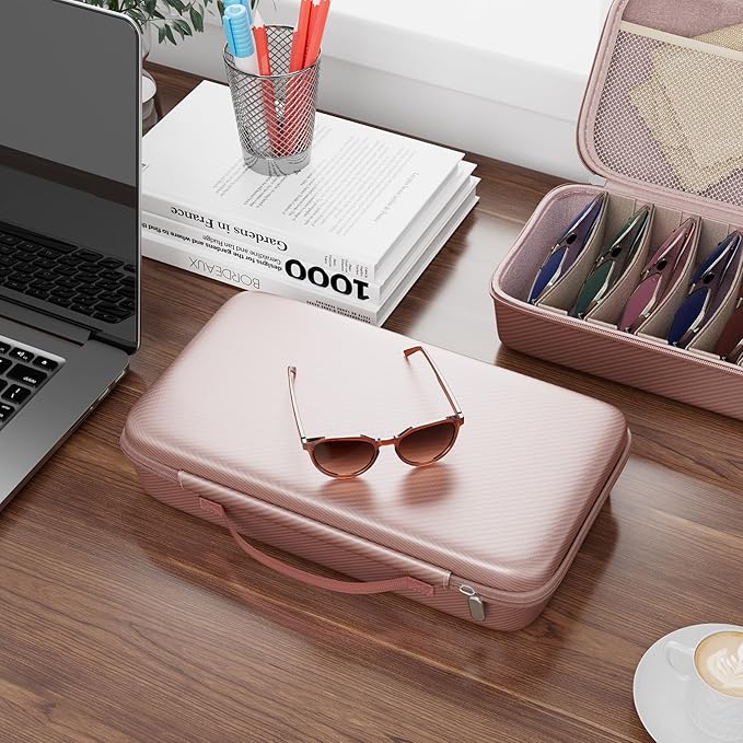 Travel Sunglasses Organizer, Hard Shell Sunglass Case Adjustable Slots for Multiple Sunglass Eyeglass Case