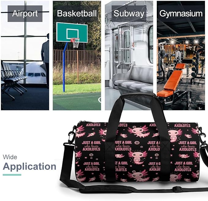 Gym Sports Duffle Bag Just A Girl Who Loves Cute Axolotl Weekender Carry on Beach Yoga Overnight Luggage Bag Travel Training Workout Bags