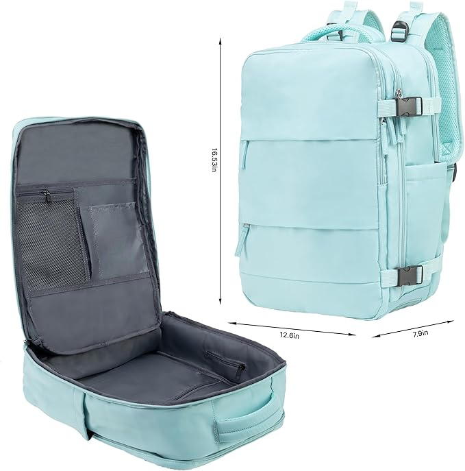 (Not Made In China) Travel Backpack For Men and Women, Airline Approved Carry On Bag w/Shoe Compartment, Holds 15.6" Laptop, USB Charging Port (Columbus, Mint, 2 Pack)