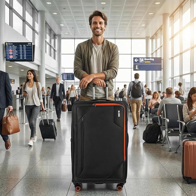 Suitcases with Wheels 32 inch Luggage,Large Softside Suitcase Expandable 20% w/TSA LOCK,Lightweight Travel Suitcase for Men/Women（Black,32in）