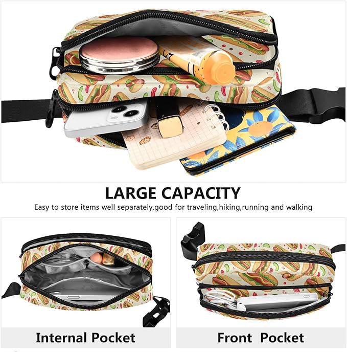 Funny Hot Dog Fanny Pack for Women Men Water Resistant Fashion Waist Packs with Adjustable Strap Belt Bag for Travel Workout Jogging Hiking 21220341
