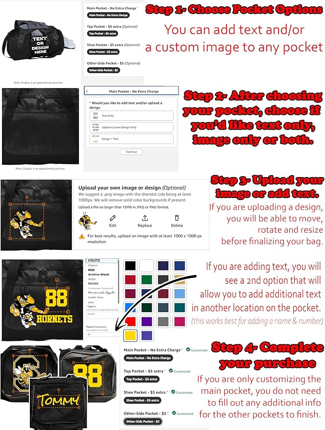 Personalized Duffel Bag with Custom Text or Logo – Large Sports & Travel Gym Bag – Customizable Team, Sport, Fitness, or Corporate Logo Bag (Black/Black)
