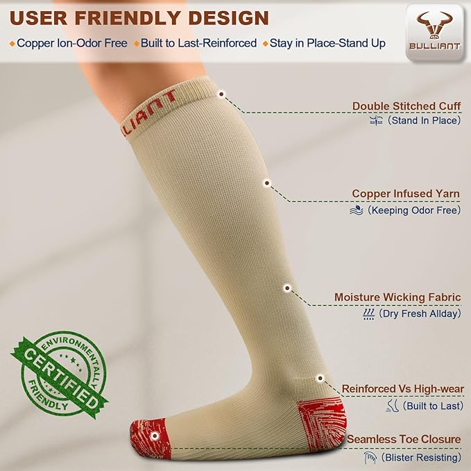 BULLIANT Compression Socks 3Pairs-15-20mmHg Circulation Support Men Women Hiking Sports Recovery-Upgraded Wicking Tech