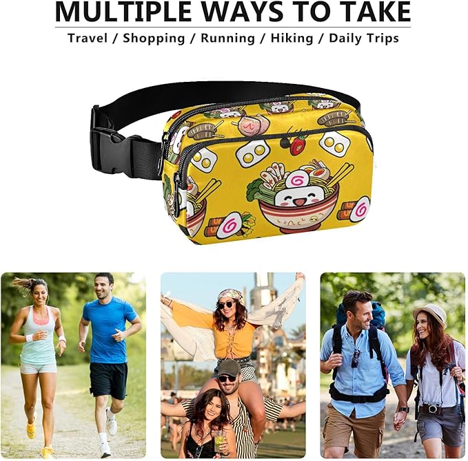 Kawaii Noddle Fanny Pack for Women Men Water Resistant Fashion Waist Packs with Adjustable Strap Belt Bag for Travel Workout Jogging Hiking 21219006