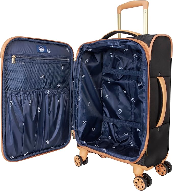 Dockers Seahorse Softside Expandable 8-Wheel Spinner Travel Checked Luggage, 3-Piece Set, Black