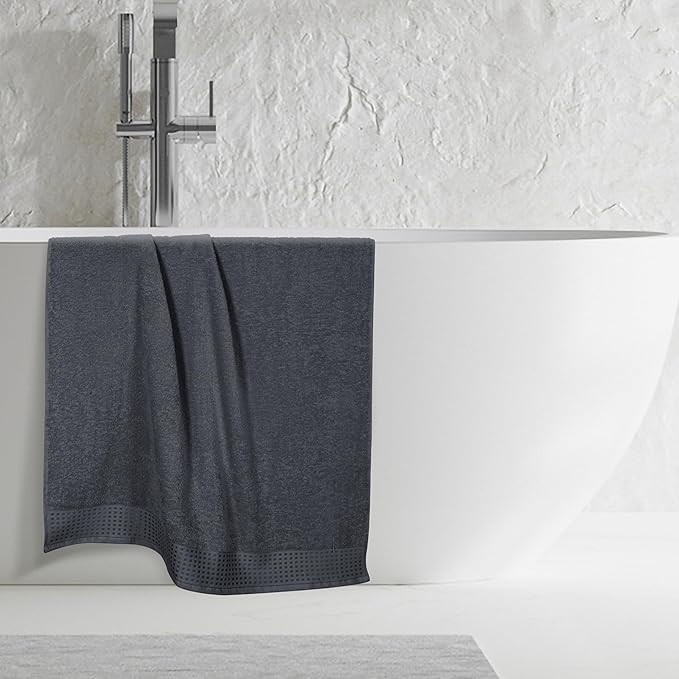 GLAMBURG 100% Cotton Oversized 2 Pack Bath Sheets 35x70, Ultra Soft Highly Absorbant Compact Quickdry & Lightweight Large Bath Sheet Set, Ideal for Gym Travel Camp Pool - Charcoal Grey