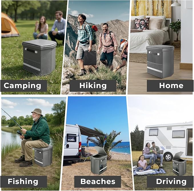 2026 Upgraded 16.5'' XL Portable Toilet for Adults,Tall Camping Toilet with Lid and Convenient Carry Bag, Portable Potty for Camping, Hiking, Car Travel,Truck, RV, Boating, Road Trips, Beach (Gray)