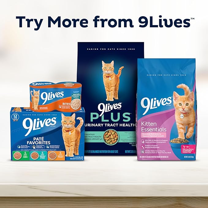 9Lives Plus High Protein Dry Cat Food, 3.15 lb. Bag (Pack of 4)