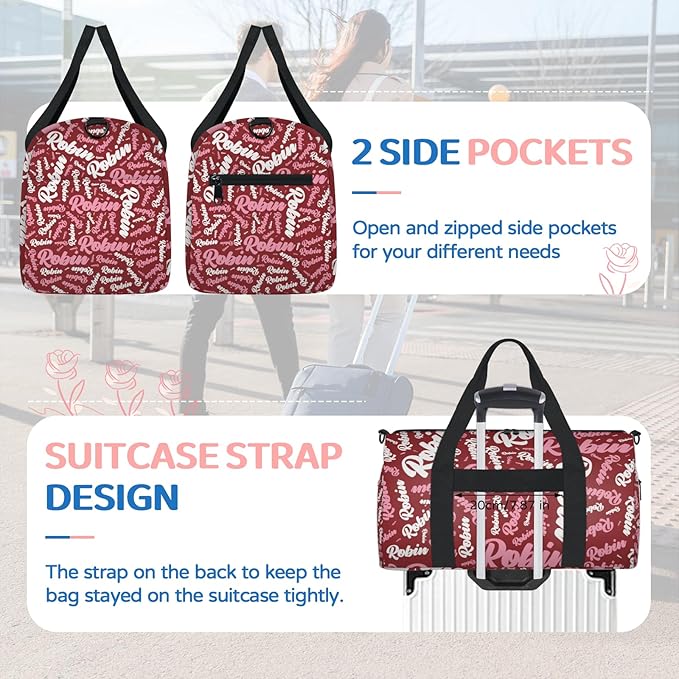Custom-Dance-Gymnastics-Bag for Girls Personalized Kids Duffle Bag Cheerleader Team Bag for Travel Gym Sport Red Text