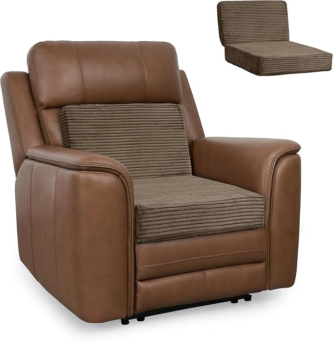 HIGOGOGO Corduroy Recliner Chair Cushion with Lumbar Support Pillow Soft Non-Slip 4" Thick Seat Pad Prevent Buttocks & Back Pain in Seniors (Brown, 12" Backrest)