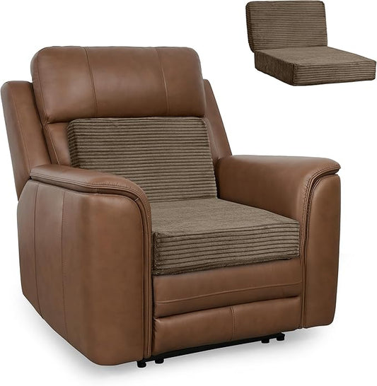 HIGOGOGO Corduroy Recliner Chair Cushion with Lumbar Support Pillow Soft Non-Slip 4" Thick Seat Pad Prevent Buttocks & Back Pain in Seniors (Brown, 12" Backrest)