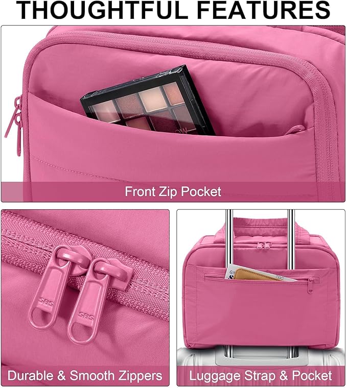 Travel Toiletry Bag for Women, Lightweight Large Quilted Puffy Makeup Bag Wide-open Make up Organizer Cloud Cosmetic Bag w/Handle for Traveling, Toiletries Essentials Accessories Rose Pink