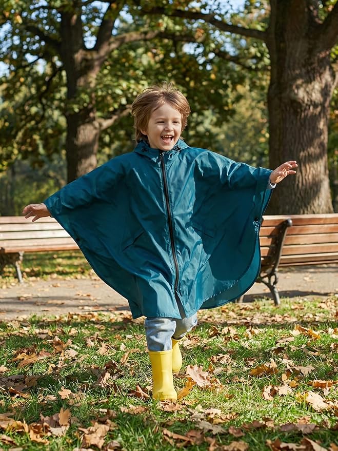 SaphiRose Lightweight Kids Rain Poncho Waterproof Jacket Zipper Up Rain Coat
