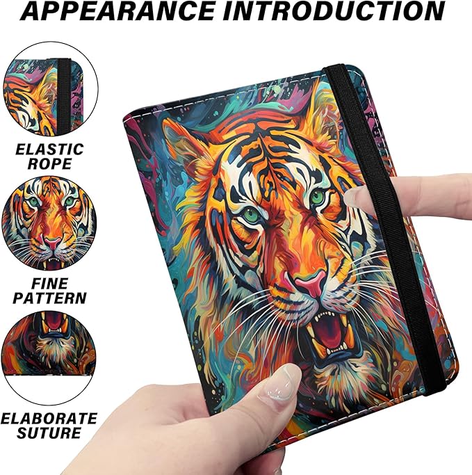 Cute Passport Holder and Holder Combo Passport Cover with RFID Blocking Women Men Compatible Wallet Credit Card Protector (Orange-Tiger)