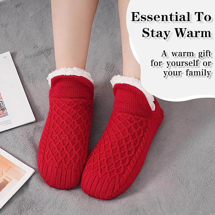 Warm Slipper Socks for Women Indoor Soft Cozy House Sock Shoes Non-Slip Knitted Socks Fuzzy Thermal House Slippers