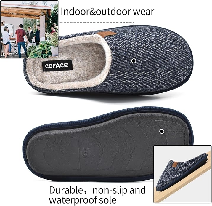 COFACE Mens Cozy Memory Foam Scuff Slippers Casual Slip On Warm House Shoes Indoor/Outdoor Sandal Slippers With Arch Support Rubber Sole Size 7-15