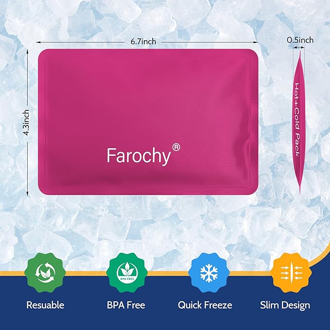 Farochy Reusable Ice Packs for Lunch Boxes - 2PCS Soft Ice Packs Freezer Packs for Cooler Gel Ice Packs, Keep Food Cold or Hot