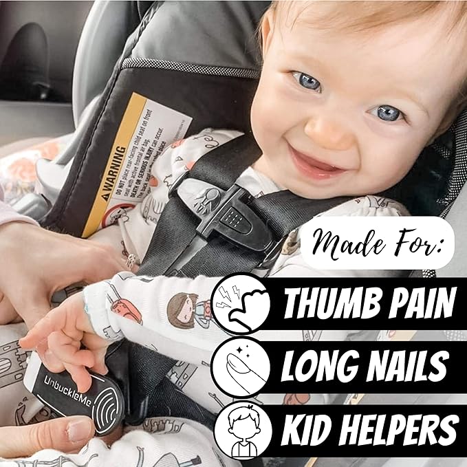 UnbuckleMe Car Seat Buckle Release Tool - Easy Opener Aid for Arthritis, Long Nails, Older Kids - Button Pusher for Infant, Toddler, Convertible 5 pt Harness car Seats - As Seen on Shark Tank (Gray)