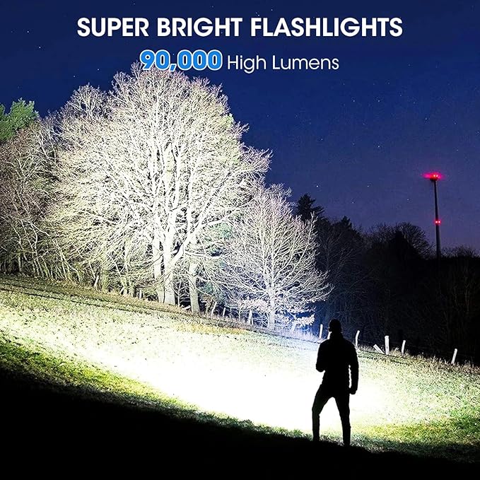 Flashlights Rechargeable LED High Lumens - 4 Pack 90,000LM Super Bright Flashlight, Adjustable Powerful Flash Light with 5 Modes, Waterproof Handheld Flashlight for Home, Camping