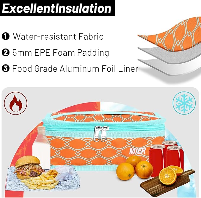 MIER Small Lunch Bag for Kids & Adults Compact Insulated Lunch Box Portable Thermal Mini Cooler for Work School Travel (Orange