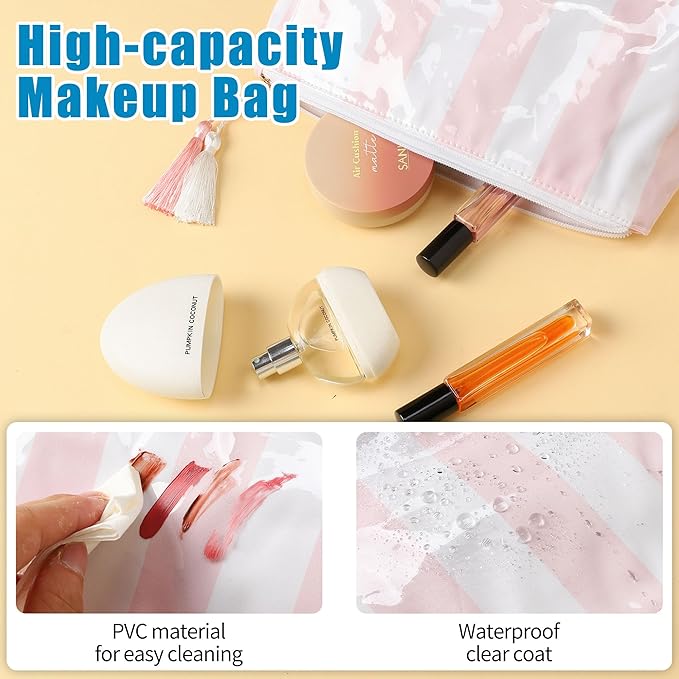 Travel Makeup Bag, Small Cosmetic Bags for Women Girls, Waterproof Clear Makeup Bag for Purse Organizer Zipper Pouch Beach Summer Vacation Essentials Gifts for Women
