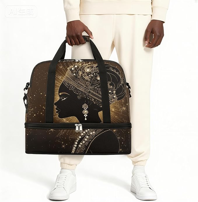 Foldable Travel Duffel Bag for Women - Carry on Personal Item Bag with Shoes Compartment, Weekender Overnight Duffle Bags Sport Tote Gym Luggage for Airplanes Traveling(African Women)