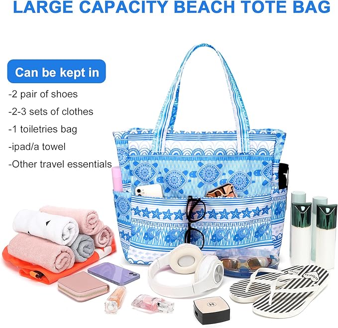 LEDAOU Beach Bag Waterproof Sandproof Women Beach Tote Pool Bag with Zipper for Swim Gym Grocery Travel with Wet Pocket | Sandproof, with Zipper, for Gym, Grocery, Travel, with Wet Pocket