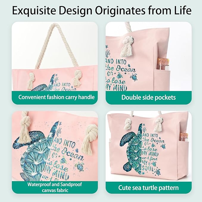 Beach Bags for Women Large Waterproof Beach Travel Tote Bags Sandproof Swim Pool Bag Canvas Zipper Big Tote