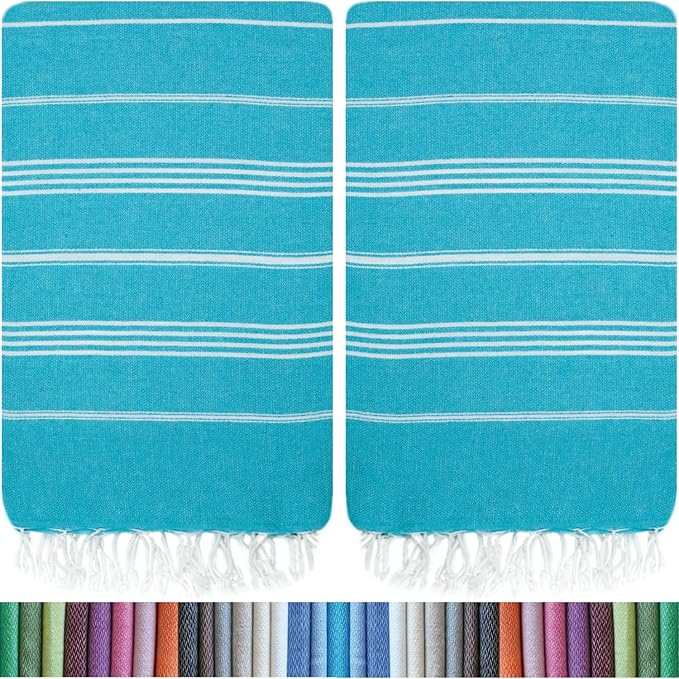 HAVLULAND |Pack of 2| Turkish Beach Towels Oversized 39x71, 100% Turkish Cotton Sand Free Quick Dry Absorbent Towel Travel Blanket for Adults Beach Gift Beach Essentials - Turquoise