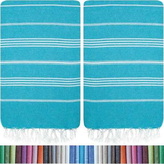 HAVLULAND |Pack of 2| Turkish Beach Towels Oversized 39x71, 100% Turkish Cotton Sand Free Quick Dry Absorbent Towel Travel Blanket for Adults Beach Gift Beach Essentials - Turquoise
