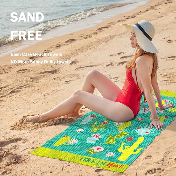 cabanana Sand Resistant Beach Towel - Quick Dry Microfiber Beach Towel 60x30 Inches Sandproof Pool Towels, Thin Lightweight Compact for Travel Swimming Bath for Adults Women Men (Cactus)