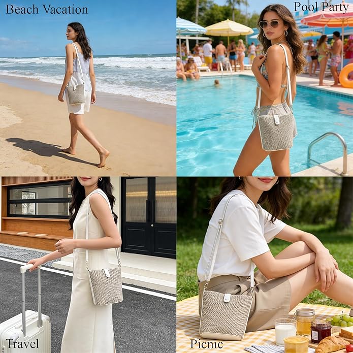 Womens Straw Bucket Bag Summer Beach Woven Purse For Women Straw Crossbody Bags For Travel Rattan Handbag 2026