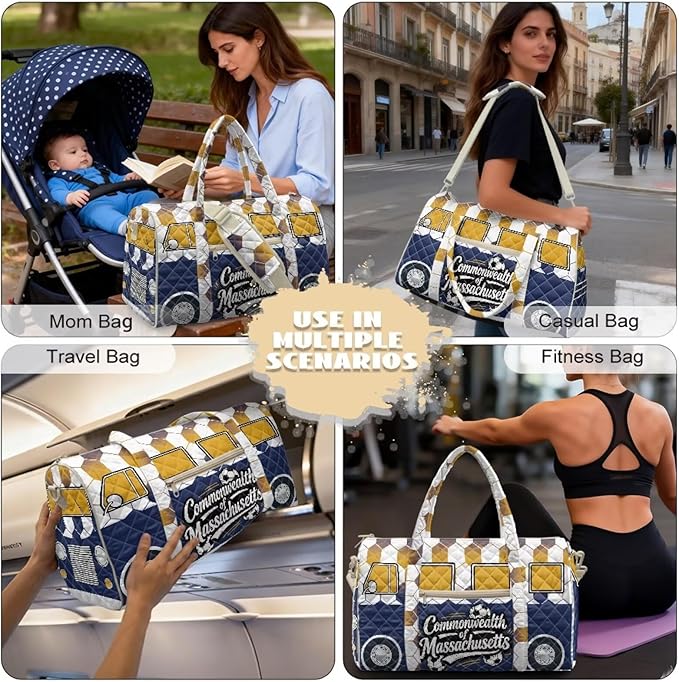 COEQINE Massachusetts Van Car Duffle Bag Quilted Tote Bag For Men Medium Toiletry Bag Weekender Overnight for Workout