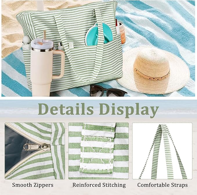 LEDAOU Large Beach Bag Women Waterproof Sandproof Zipper Beach Tote Pool Bag for Swim Gym Grocery Travel with Wet Pocket | Waterproof, Sandproof, Zipper, Pool, Gym, Grocery
