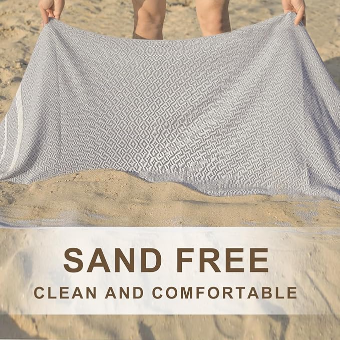 2 Packs Turkish Beach Towels Quick Dry Sand Free Soft Absorbent Extra Large Xl Blanket Adult Oversized Bath Towel Lightweight Thin Sandless Fast Drying Compact No Sand Packable Vacation Essentials