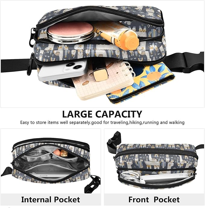 Kawaii Cactus Alpaca Fanny Pack for Women Men Water Resistant Fashion Waist Packs with Adjustable Strap Belt Bag for Travel Workout Jogging Hiking 21220372