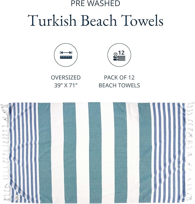 Lane Linen Beach Towels 12 Pack - Oversized & Pre-Washed Large Beach Towel Set - Stylish Pool Towels For Adults, Quick Dry, Soft & Lightweight Lightweight Travel Towel Pack, 39"x71" - Seaside Symphony
