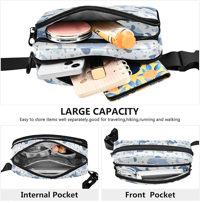 Kawaii Whale Fanny Pack for Women Men Water Resistant Fashion Waist Packs with Adjustable Strap Belt Bag for Travel Workout Jogging Hiking 21219086