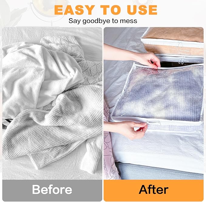Clear Zippered Storage Bags Plastic Sweater Storage Bags with Zipper 6 Packs Clothing Organizer for Blankets Linen Sweater Bed Sheet Quilt Clothes Pillow (10.5 x 10.5 x 2.5 Inch)