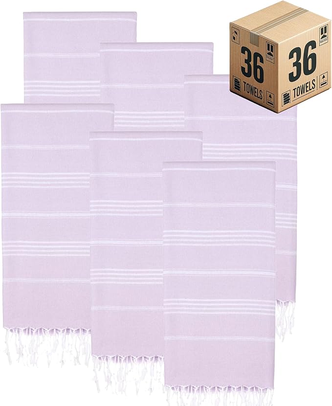 Turkish Beach Towels, Bulk Case of 36 | Oversized, Quick Dry, Sand Free | 100% Cotton, Large 38x71 Towels for Beach, Pool, Travel | Ultra-Soft, Compact, Absorbent | Lilac
