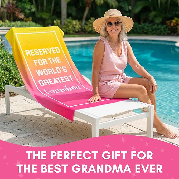 Grandma Beach Towel – Best Grandma Ever Gift, 60”x30” Beach & Pool Towel for Summer, Vacation, Travel, Birthday, Mother’s Day or New Grandma Present from Granddaughter or Grandson