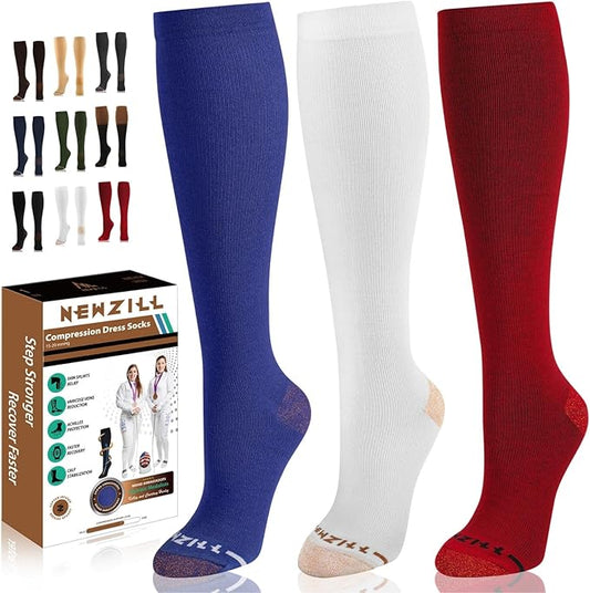 NEWZILL Copper Compression Socks for Women & Men 15-20mmHg Cotton Rich Odor Control Dress Socks for Business Casual Running Medical Athletic Support, Edema Diabetic Relief
