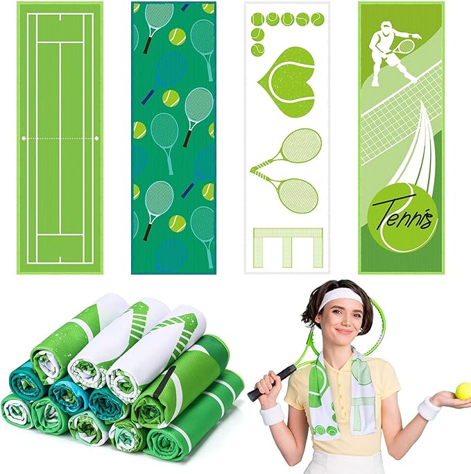 12 Pack Soft Tennis Cooling Towel Bulk Ice Towel Sweat Towels in Multi Prints Bright Colors 40 x 12 Inch for Gym Rags Tennis Summer Gifts for Biking Hiking Running Sports Yoga Golf Workout