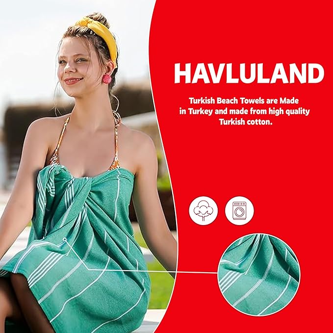 HAVLULAND |Pack of 2| Turkish Beach Towels Oversized 39x71, 100% Turkish Cotton Sand Free Quick Dry Absorbent Towel Travel Blanket for Adults Beach Gift Beach Essentials - Black