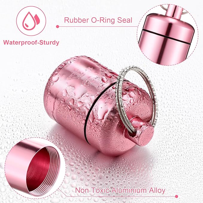 Hicarer 4 Pack Ear Plug Carrying Case, Waterproof Metal Ear Plug Holder with Keychain, Portable Small Pill Case Container for Earplugs, Jewelry, Pill Organizer for Travel or Sports(Pink, Matte Gray)