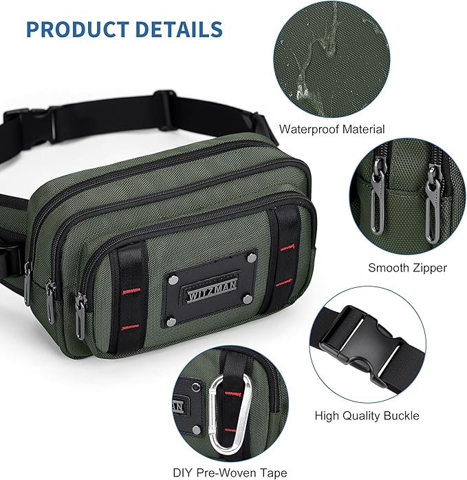 WITZMAN Fanny Pack for Men Casual Waist Bag Travel Mens Belt Bag with Adjustable Strap for Outdoors Cycling Hiking Walking(B732 Army Green)