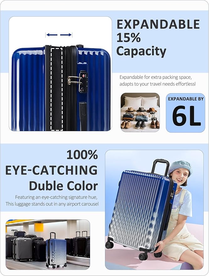 Checked 22 inch Luggage, ABS+PC Hardshell Suitcase Lightweight Large Travel Luggage with Spinner Wheels & TSA Lock