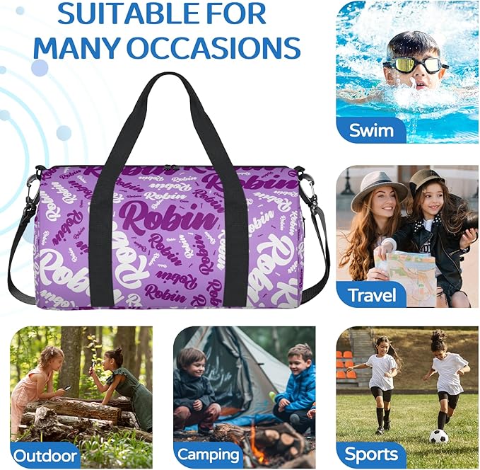 Custom-Dance-Gymnastics-Bag for Girls Personalized Kids Duffle Bag Cheerleader Team Bag for Travel Gym Sport Purple Text