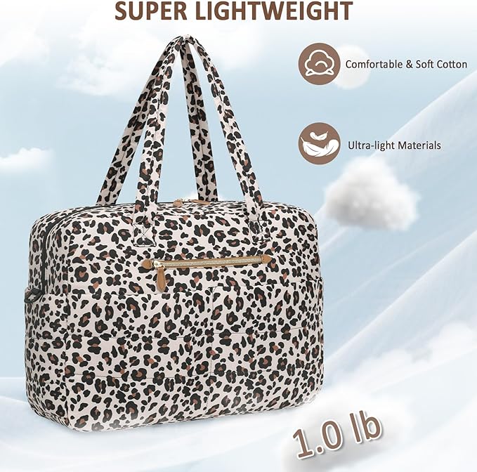 Travel Duffel Bags, Weekender Bags for Women Men Gym Duffel Bag Personal Item Travel Bag Foldable Tote Carry On Overnight Workout Bag, Leopard
